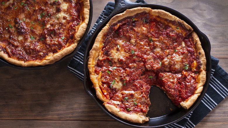 Deep dish pizza in pan